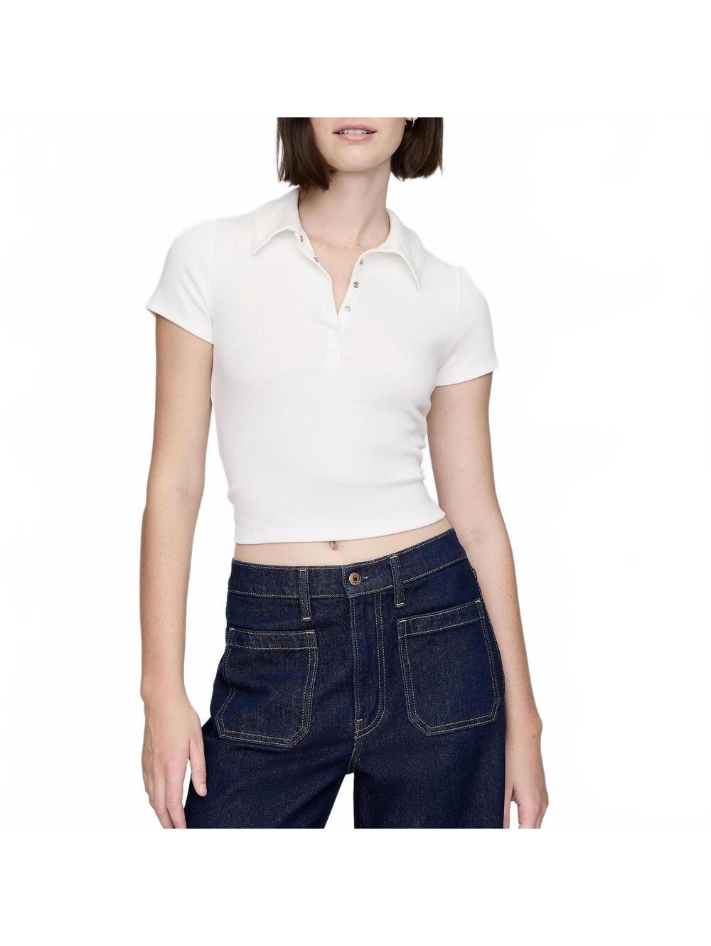 Gap Modern Rib Crop Polo Shirt NWT New Off White XXL